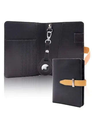 Passport Holder with Airtag Slot, Airtag Passport Wallet for Men,  Mulit-Purpose RFID Blocking Slim Leather Passport Holder Case Family for Travel Anti-Lost (Black) 