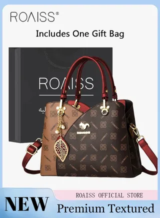 Classic Vintage Textured Handbag for Women with Pendant Decor and Gift Bag Trendy Large Capacity Shoulder Crossbody Bags in Luxury Print for Mother and Wife Suitable for Birthday Gift or Ramadan 
