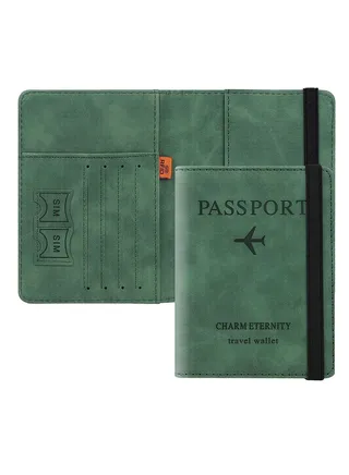 Passport Holder Cover Travel Wallet Organiser, Case with RFID Blocking, PU Leather Document for Men&Women Accessories (Green) 