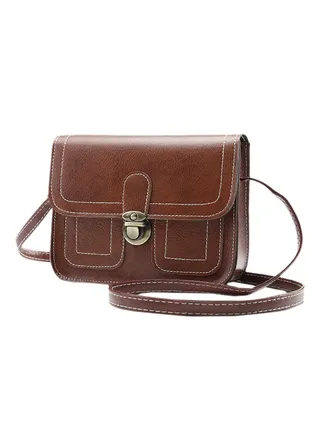 Vintage Leather Push Lock Crossbody Bag Brown 