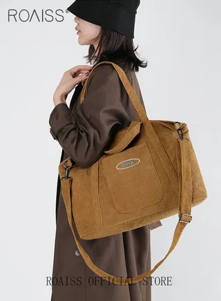 Women's Canvas Bag Large Capacity One Shoulder Messenger Tote Bag Casual Solid Color Versatile Work Commuting 