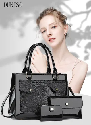 3PCS Women's Fashion Hand Bag Faux Leather Tote Purse and Wallet Set For Women Large Capacity Shoulder Satchel Bags Fashionable Travel Crossbody Bag For Ladies 
