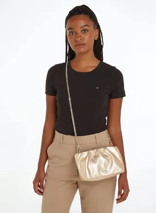 Women's Luxe Leather Metallic Crossover Bag -  Leather, Gold 
