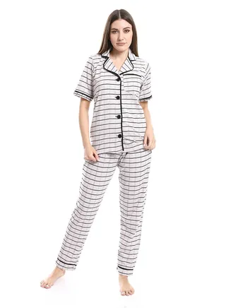Long Sleeves Checkered Pattern Pajama Set _ Rose & Black 