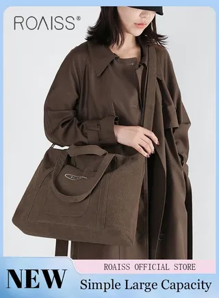 Women's Canvas Bag Large Capacity One Shoulder Messenger Tote Bag Casual Solid Color Versatile Work Commuting 