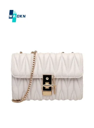 Women's Multifunctional Chain Crossbody Bag, Fashionable and Simple Pleated Shoulder Bag Wrist Bag Suitable for Ladies, Girls Elegant PU Leather Crossbody Bag Tote Bag (White) 