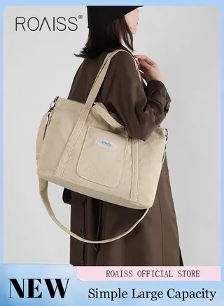 Women's Canvas Bag Large Capacity One Shoulder Messenger Tote Bag Casual Solid Color Versatile Work Commuting 
