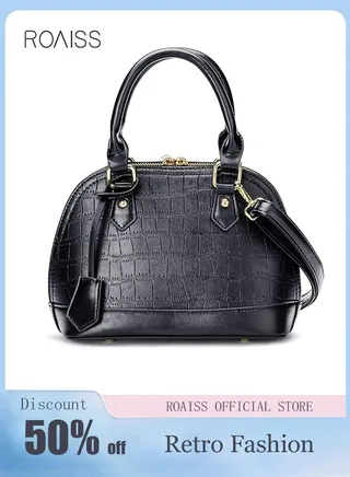 Shell Shape Mini Crossbody Shoulder Bag Premium PU Leather Embossed Handbag Stone Textured With Long Strap for Women Black 