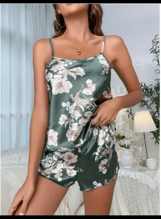 Floral Print Satin Cami Top & Shorts PJ Set 