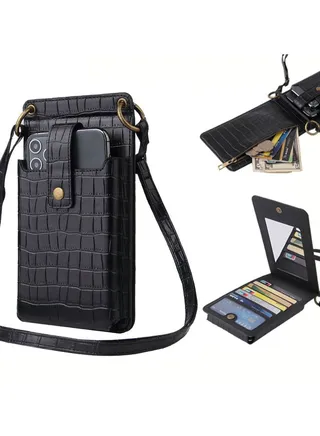 New Ladies Multifunctional Crossbody Vertical Mini Shoulder Bag/Mobile Phone Bag Black 