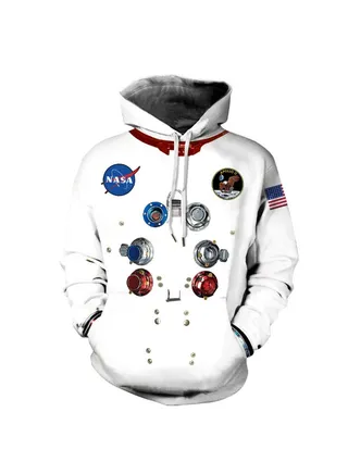 Spacesuit Digital Printing Hooded Pullover White 
