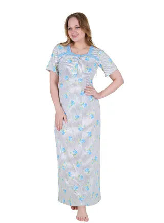 A long women's nightgown with a floral print and a square bouquet embroidered with distinctive lace that gives you more elegance and beauty. A long summer nightgown from Daadouch, big size sizes. 