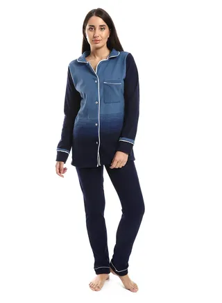 Pants Pajama Set With Buttons Long Sleeves 