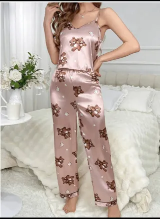 Women's Bear Print Camisole Trousers Pajama Set 