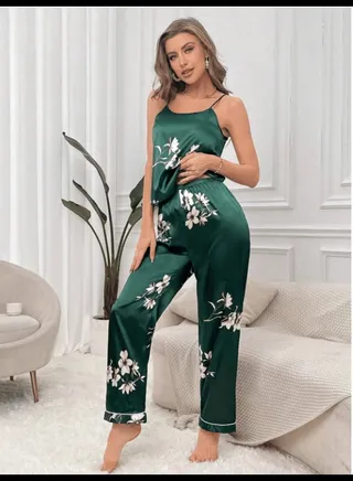 Floral Print Satin Cami Top & Pants PJ Set 