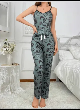 Full Print Cami Top And Long Pants Pajama Set 