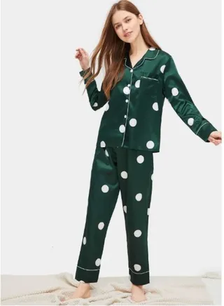Polka Dot Satin Pajama Set 