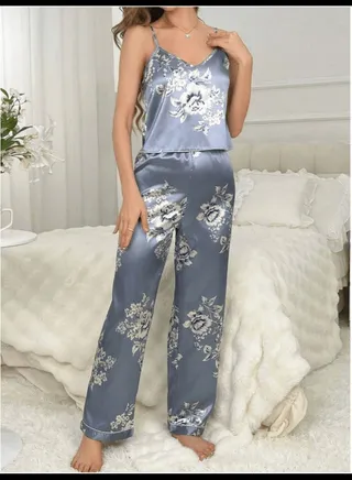 Floral Printed Satin Pajama Set 