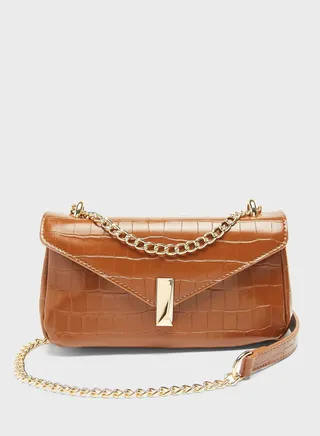 Chain Detail Flap Over Crossbody