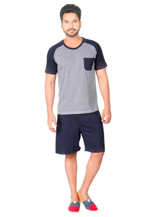 Men's Cotton Short And T-shirt Set, Soft Brushed, Comfort Fit, Adjustable Drawstring, Perfect for Sleep and Lounging 