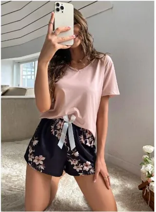 Floral Print Tie Front PJ Set 