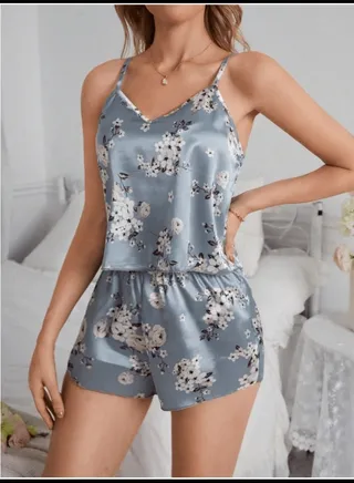 Women's Floral Printed Satin Pajama Set 