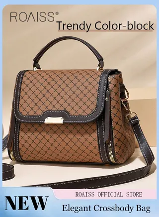 Shoulder Tote Bags for Women Top Handle Satchel Ladies Fashion Office Casual Handbags Large Capacity PU Material Stylish Grid Decoration 
