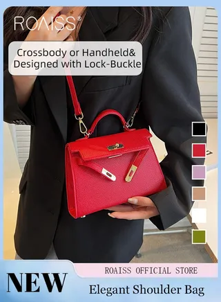 Retro Handle Satchel with Detachable Strap for Women Casual Shoulder Kelly Bag Ladies Crossbody Bags with Lock Closure 