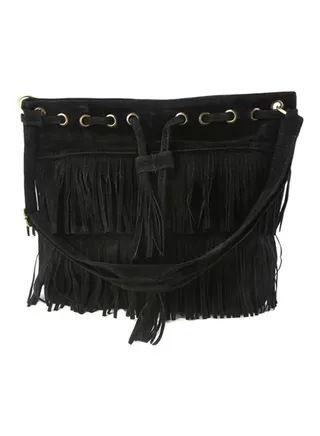 Fringe Tassel Decor Shoulder Bag Black 