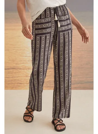 Striped print long trousers 
