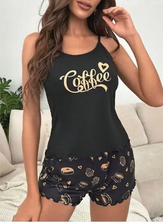 Letter Graphic Cami Top & Shorts PJ Set 