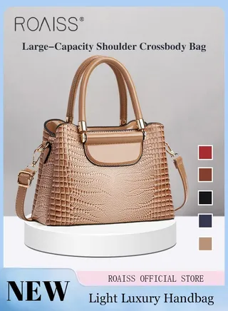 Crocodile Pattern Satchel for Women Large Capacity Light Luxury Crossbody Bag Ladies Elegant Handbag with Comfortable Handle and Hardware Parts 