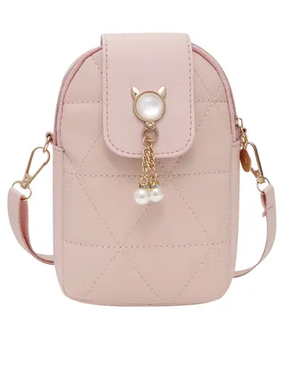 Crossbody Phone Bag for Women Girls Shoulder Phone Bag with Long Strap Zips Lightweight Leather Shoulder Purse Handbag Small Crossbody Bag Lovely Mini Handbag Purse Phone Purse for Pink 