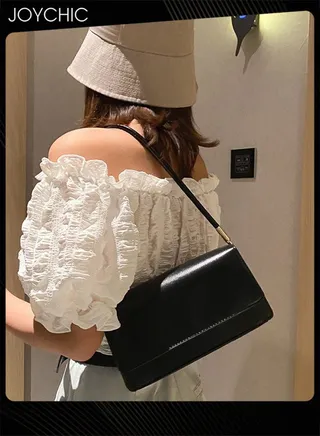 Fashionable Solid Color Versatile Women One-shoulder Bag Large Capacity PU Waterproof Ladies Crossbody Bag for Party Shopping Black 