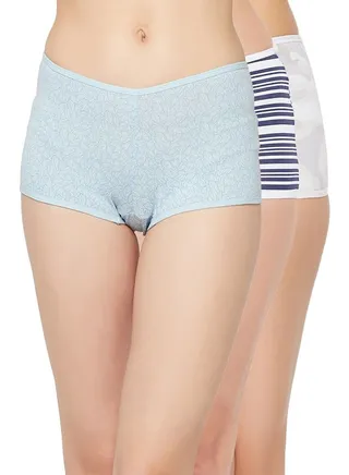 Clovia Pack Of 3 Cotton Mid Waist Striped Boyshorts 