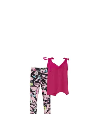 Women's pajamas, fuchsia T-shirt and multi-colored pants 