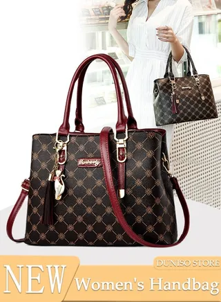 Women Handbags and Purse Tote Bags for Ladies with Tassel Pendant Fashionable Satchel Shoulder Bag Retro Top Handle Zip Top for Working Traveling Party Daypack 