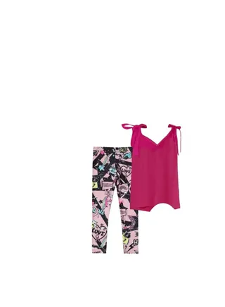 Women's pajamas, fuchsia T-shirt and multi-colored pants 