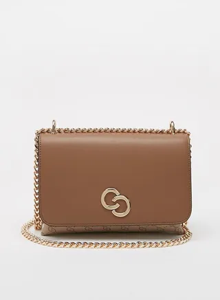 Women's Solid Crossbody Bag with Chain Strap and Flap Closure
