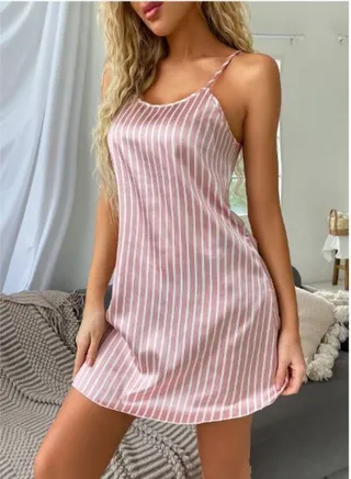 فستان نوم كامي مخططة ساتان 