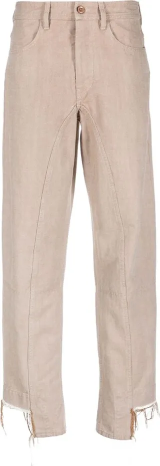 Asymmetric-Hem Fringed Jeans