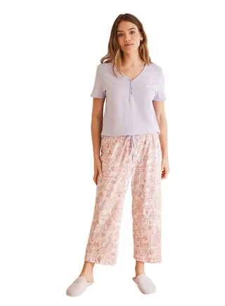 Cotton Mauve Paisley Capri Pajamas 