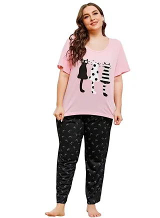women's summer pajama with polka dotes pants 