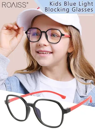Kids Blue Light Blocking Glasses, Anti Eyestrain Computer Glasses, Gaming Eyewear UV400 Protection with Light Weight TR90 Frame for Boys Girls and Children Age 3-12, Black and Red 