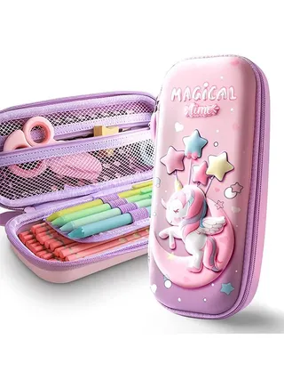 Pencil Case for Girls,Cute Unicorn Stationery Set for Kids,3D Eva Pencil Pen Box Organizer with Compartment & Pencils Eraser Sticker Bracelet,Unicorn School Supplies for Kids School Gifts 
