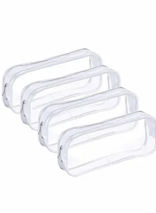 4 PCS Clear Pencil Bag Clear Toiletries Bag Clear Exam Pen Pencil Case Pouch Bag Case Clear PVC Zipper Travel Luggage Pouch Make up Cosmetic Bag 