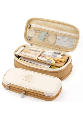 Large Capacity Pencil Case Office, University School, Large Capacity Storage Bag, Large Capacity Bag Rack Box Organizer - Khaki 