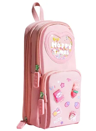 Pencil Case, 3-layer 6-compartment Large capacity pencil case for kids, Protect pencils, Can fit 20cm ruler, hydrophobic materials, Pull-up design, Best Gifts for Kids (Pink) 