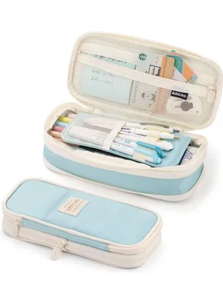 Big Capacity Pencil Case Large Pencil Pouch Stationery Pen Bag for Teen Girls (Light Blue) 