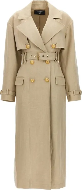 Balmain Belted Waist Double Breasted Trench Coat